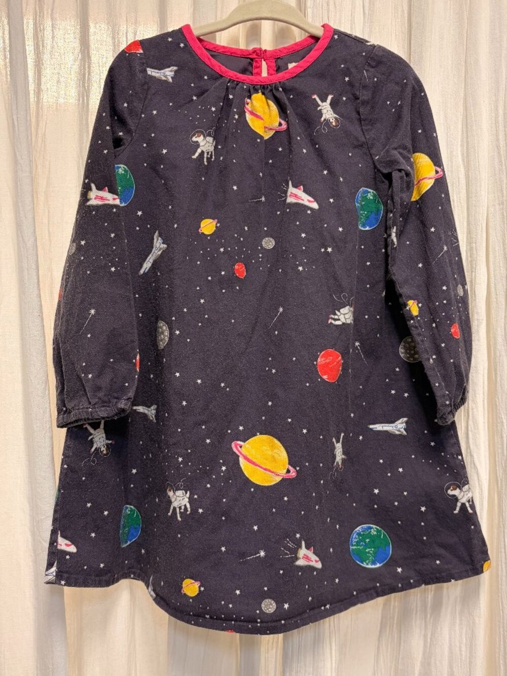 Mini Boden Girls Long Sleeved Printed Outer Space Dress size 2-3